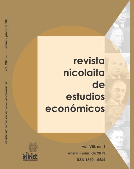 Portada de la Revista Nicolaita de Estudios Económicos Vol. VIII, No. 1 Enero - Junio 2013