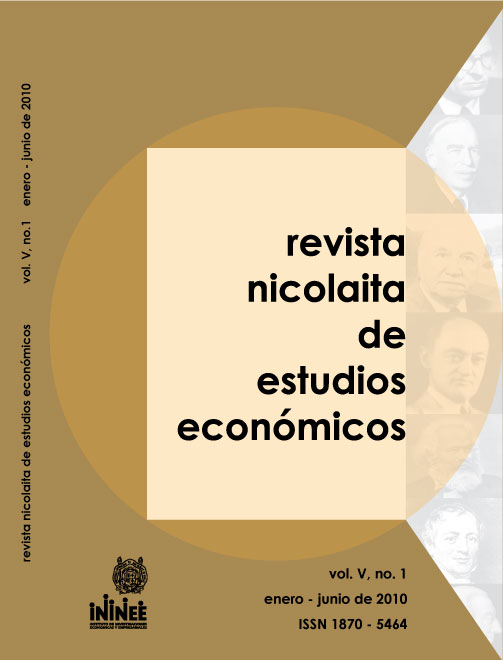 Portada de la Revista Nicolaita de Estudios Económicos Vol. V, No. 1 Enero - Junio 2010