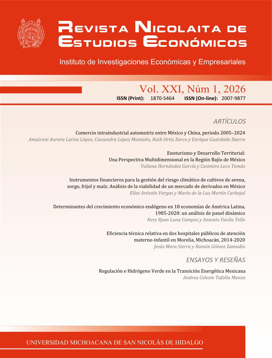 Portada de la Revista Nicolaita de Estudios Económicos Vol.XXI, No. 1 Enero - Junio 2026
