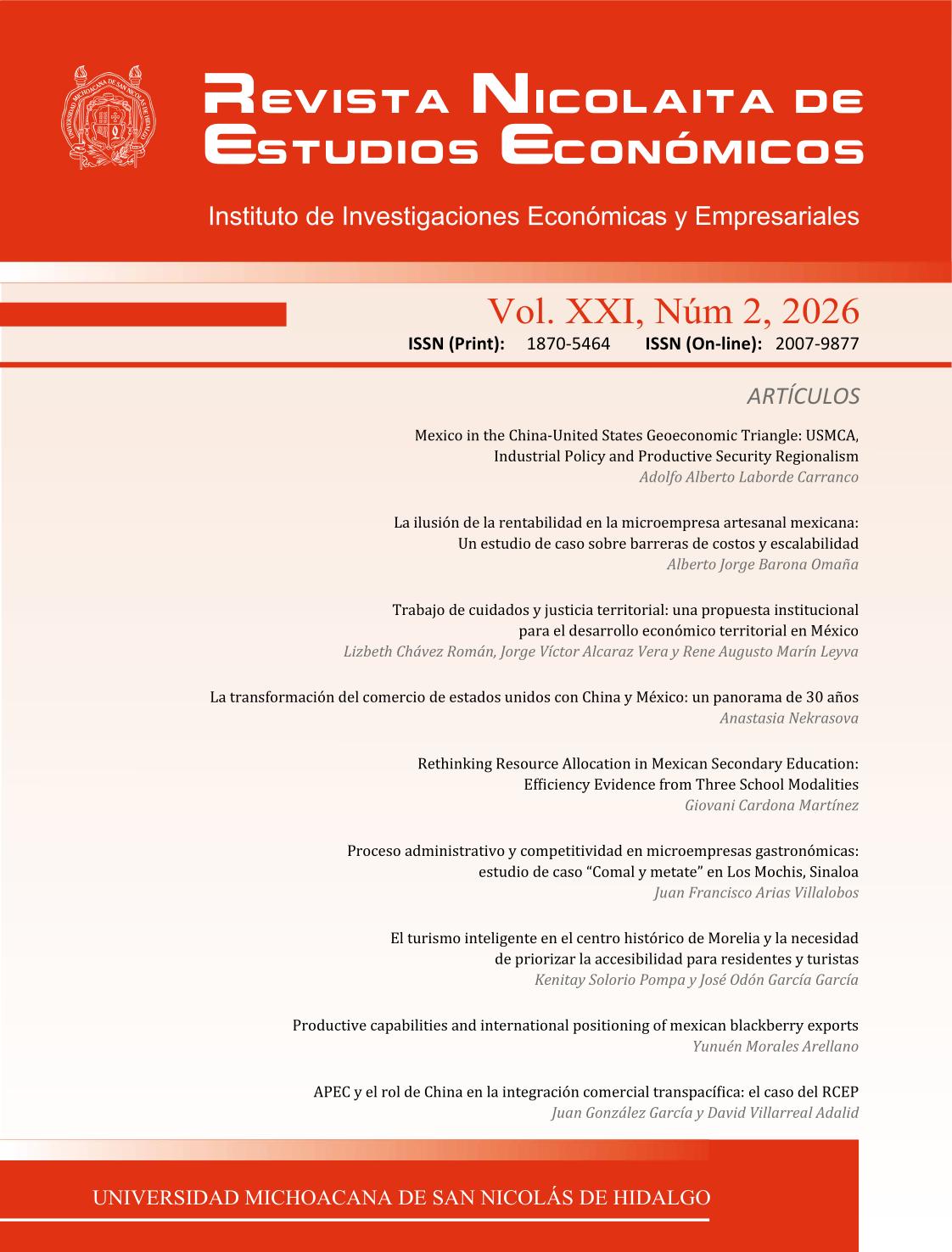 Portada de la Revista Nicolaita de Estudios Económicos Vol.XXI, No. 2  Julio - Diciembre 2026